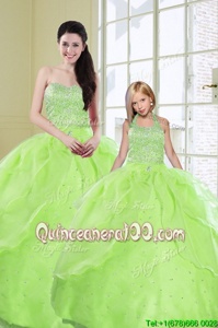 Cute Floor Length Spring Green 15 Quinceanera Dress Organza Sleeveless Spring and Summer and Winter Beading and Sequins