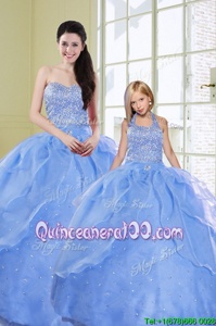Best Beading 15th Birthday Dress Light Blue Lace Up Sleeveless Floor Length
