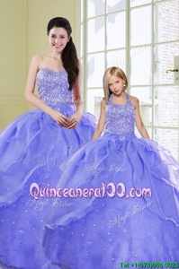Exceptional Lavender Lace Up Quinceanera Dress Beading Sleeveless Floor Length