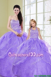 Flare Lavender Lace Up Sweetheart Beading Quinceanera Gowns Organza Sleeveless