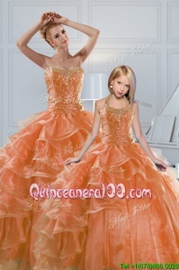 Gorgeous Orange Lace Up Sweet 16 Quinceanera Dress Beading and Ruffled Layers Sleeveless