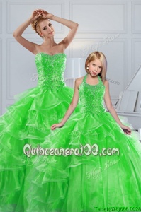 Flirting Organza Sweetheart Sleeveless Lace Up Beading and Ruffled Layers Ball Gown Prom Dress inSpring Green