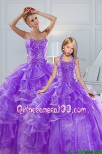 Fantastic Ruffled Sweetheart Sleeveless Lace Up 15 Quinceanera Dress Lavender Organza