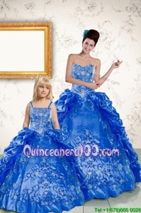 Attractive Royal Blue Taffeta Lace Up Quinceanera Gowns Sleeveless Floor Length Beading and Embroidery and Pick Ups