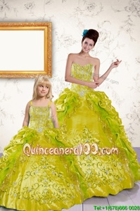 Hot Selling Yellow Sleeveless Beading and Embroidery and Pick Ups Floor Length 15th Birthday Dress
