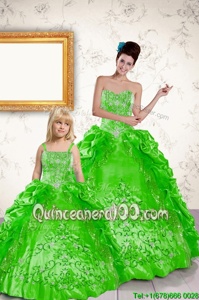 Spring Green Taffeta Lace Up Quinceanera Dress Sleeveless Floor Length Beading and Embroidery and Pick Ups