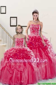 Glorious Pick Ups Sweetheart Sleeveless Lace Up 15 Quinceanera Dress Coral Red Organza