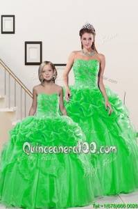 Cheap Spring Green Organza Lace Up Sweetheart Sleeveless Floor Length Quinceanera Dress Beading and Pick Ups