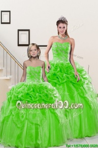 Pick Ups Spring Green Sleeveless Organza Lace Up Sweet 16 Dresses forMilitary Ball and Sweet 16 and Quinceanera