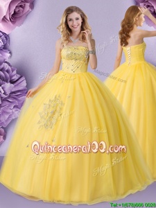 Extravagant Spring and Summer and Fall and Winter Tulle Sleeveless Floor Length Sweet 16 Quinceanera Dress andBeading