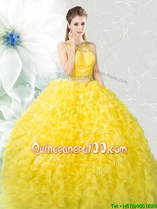 Glorious Scoop Yellow Sleeveless Organza Zipper Quinceanera Gown forMilitary Ball and Sweet 16 and Quinceanera