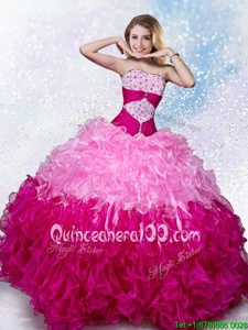 Multi-color Sleeveless Organza Lace Up Sweet 16 Dress forMilitary Ball and Sweet 16 and Quinceanera