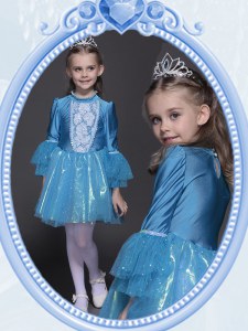 Excellent Scoop Mini Length Teal Flower Girl Dresses Taffeta and Tulle Long Sleeves Beading and Sequins