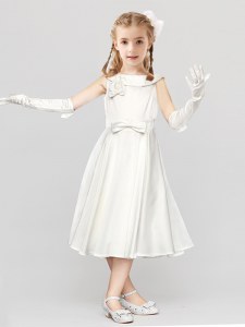 Fantastic Scoop White Sleeveless Satin Clasp Handle Flower Girl Dress for Party and Quinceanera and Wedding Party