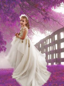Excellent Scoop White Long Sleeves Tulle Court Train Zipper Flower Girl Dresses for Party and Quinceanera and Wedding Party