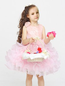 Scoop Organza Sleeveless Mini Length Flower Girl Dress and Lace and Ruffles