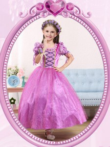 Best Selling Lilac Ball Gowns Scoop Short Sleeves Tulle Ankle Length Side Zipper Beading Flower Girl Dresses for Less