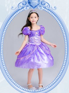 Beauteous Square Short Sleeves Organza Flower Girl Dresses Beading and Bowknot Side Zipper