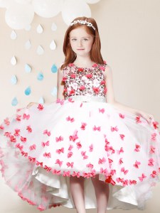 Suitable Scoop White And Red Sleeveless High Low Lace and Appliques Zipper Flower Girl Dresses