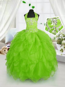 Halter Top Sleeveless Organza Lace Up Kids Formal Wear for Party and Wedding Party