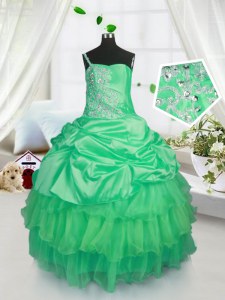 Lovely Apple Green Lace Up Strapless Beading and Ruffled Layers and Pick Ups Little Girls Pageant Dress Wholesale Satin and Tulle Sleeveless
