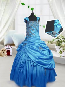 Affordable Pick Ups Aqua Blue Sleeveless Satin Zipper Little Girl Pageant Gowns for Party and Wedding Party