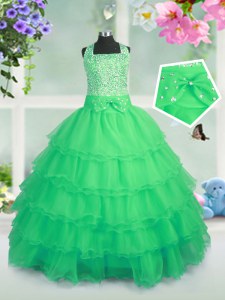 Attractive Organza Sleeveless Floor Length Pageant Dress Wholesale and Beading and Ruffled Layers