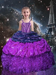 Pick Ups Floor Length Ball Gowns Sleeveless Eggplant Purple Pageant Dress for Teens Lace Up