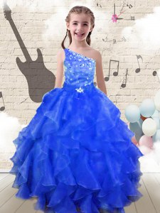 Dramatic One Shoulder Sleeveless Beading and Ruffles Lace Up Little Girl Pageant Gowns