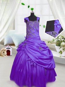 Hot Selling Pick Ups Floor Length Ball Gowns Sleeveless Purple Little Girls Pageant Dress Wholesale Lace Up
