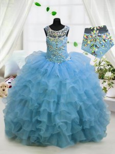 Lovely Scoop Sleeveless Beading and Ruffled Layers Lace Up Little Girl Pageant Dress