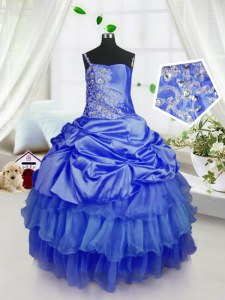 Excellent Strapless Sleeveless Organza Little Girls Pageant Dress Wholesale Beading and Ruffled Layers and Pick Ups Lace Up