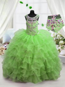 Gorgeous Ruffled Ball Gowns Pageant Gowns For Girls Scoop Organza Sleeveless Floor Length Lace Up