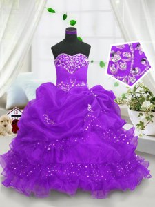 Top Selling Sleeveless Beading and Ruffled Layers and Pick Ups Lace Up Little Girls Pageant Gowns
