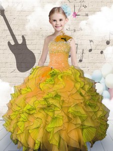 Perfect Ball Gowns Little Girl Pageant Dress Orange Strapless Organza Sleeveless Floor Length Lace Up