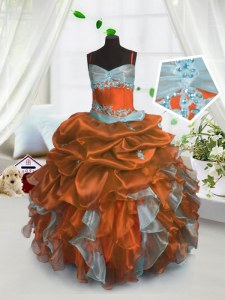 Trendy Sleeveless Lace Up Floor Length Beading and Ruffles and Pick Ups Little Girls Pageant Dress