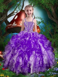 Lovely Sleeveless Beading and Ruffles Lace Up Little Girl Pageant Gowns