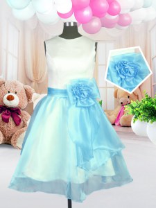 Free and Easy Scoop Light Blue Sleeveless Organza Zipper Flower Girl Dresses for Less for Military Ball and Sweet 16 and Quinceanera