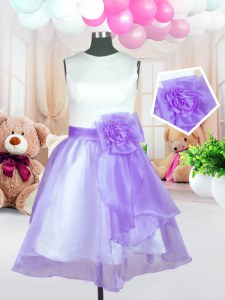 Superior Scoop Lilac Zipper Flower Girl Dress Hand Made Flower Sleeveless Knee Length
