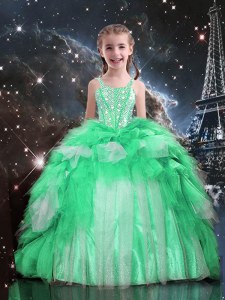 Latest Ball Gowns Little Girls Pageant Dress Apple Green Spaghetti Straps Organza Sleeveless Floor Length Lace Up