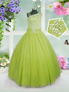 Exquisite Asymmetric Sleeveless Side Zipper Little Girls Pageant Dress Wholesale Apple Green Tulle