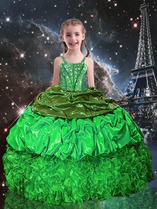 Popular Floor Length Little Girls Pageant Dress Wholesale Organza Sleeveless Beading and Ruffles and Pick Ups