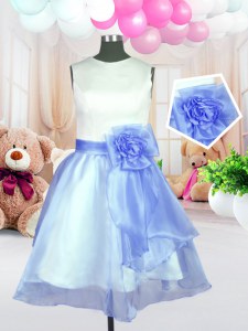 Scoop Baby Blue Sleeveless Knee Length Hand Made Flower Zipper Flower Girl Dress