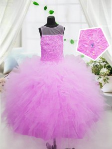 Trendy Scoop Floor Length Zipper Kids Formal Wear Hot Pink for Party and Wedding Party with Beading and Appliques