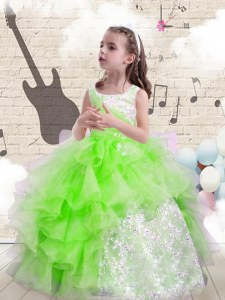 Scoop Sleeveless Lace Up Floor Length Beading and Ruffles Child Pageant Dress