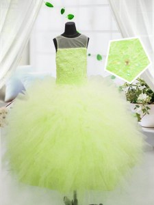 Fashionable Scoop Tulle Sleeveless Floor Length Pageant Dresses and Beading and Appliques