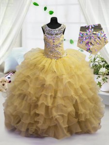 Scoop Sleeveless Organza Pageant Gowns Beading and Ruffled Layers Lace Up