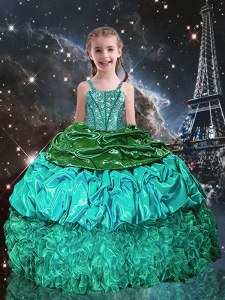 Sleeveless Floor Length Beading and Ruffles Lace Up Little Girls Pageant Dress Wholesale with Green