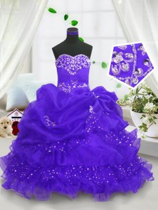 Best Pick Ups Ruffled Blue Sleeveless Organza Lace Up Pageant Gowns For Girls for Party and Wedding Party