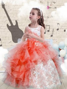 Admirable Floor Length Watermelon Red Pageant Dress for Girls Scoop Sleeveless Lace Up